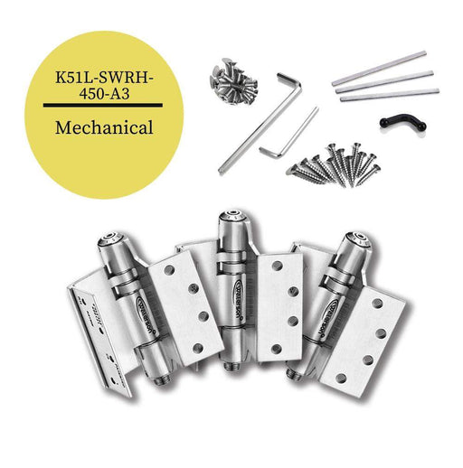 K51L-SWRH-450-A3 | Mechanical Adjustable Swing Clear Hinge | 4.5” x 4.5” | Fire-rated Stainless Steel | 3 Pack - Waterson Multi-function Closer Hinge