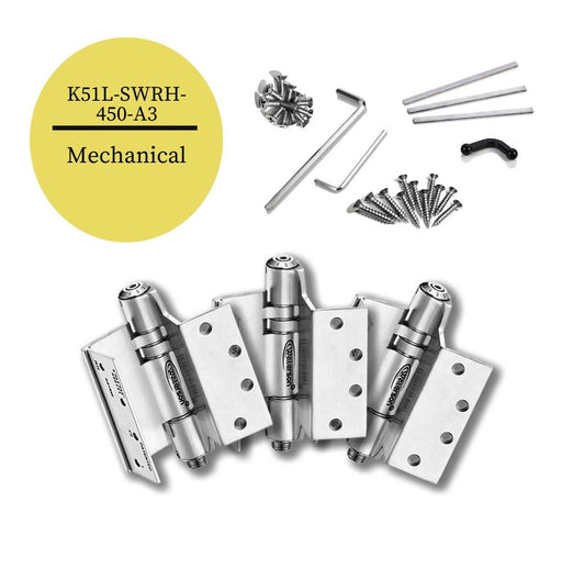 K51L-SWRH-450-A3 | Mechanical Adjustable Swing Clear Hinges | 4.5” x 4.5” | Fire-rated Stainless Steel | 3 Pack - Waterson Multi-function Closer Hinge