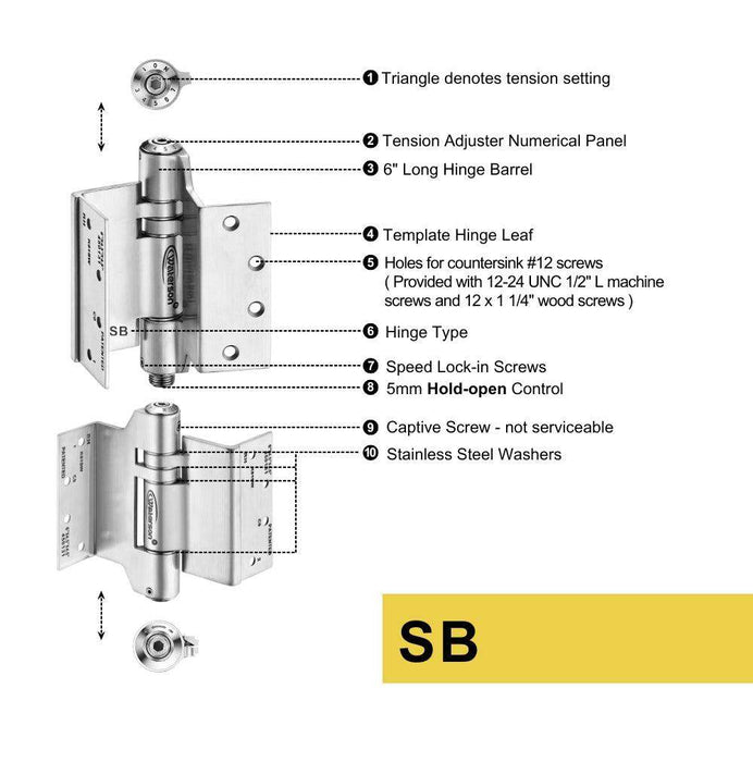 K51L-SWRH-450-C3 | Heavy Duty Mechanical Swing Clear Hinge with Hold Open | 4.5” x 4.5” | Fire-rated Stainless Steel | 3 Pack - Waterson Multi-function Closer Hinge