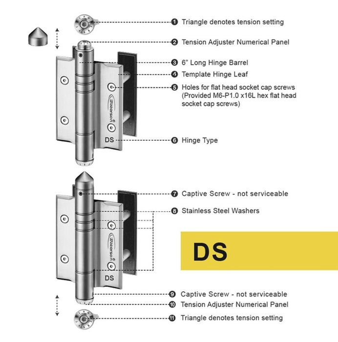 K51P-D3 | Hydraulic Hybrid Gate Closer Hinges | Stainless Steel 304 - Full Surface | 3 Pack - Waterson Multi-function Closer Hinge