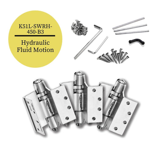 K51L-SWRH-450-B3 | Hydraulic Hybrid Swing Clear Hinge | 4.5” x 4.5” | Fire-rated Stainless Steel | 3 Pack - Waterson Multi-function Closer Hinge