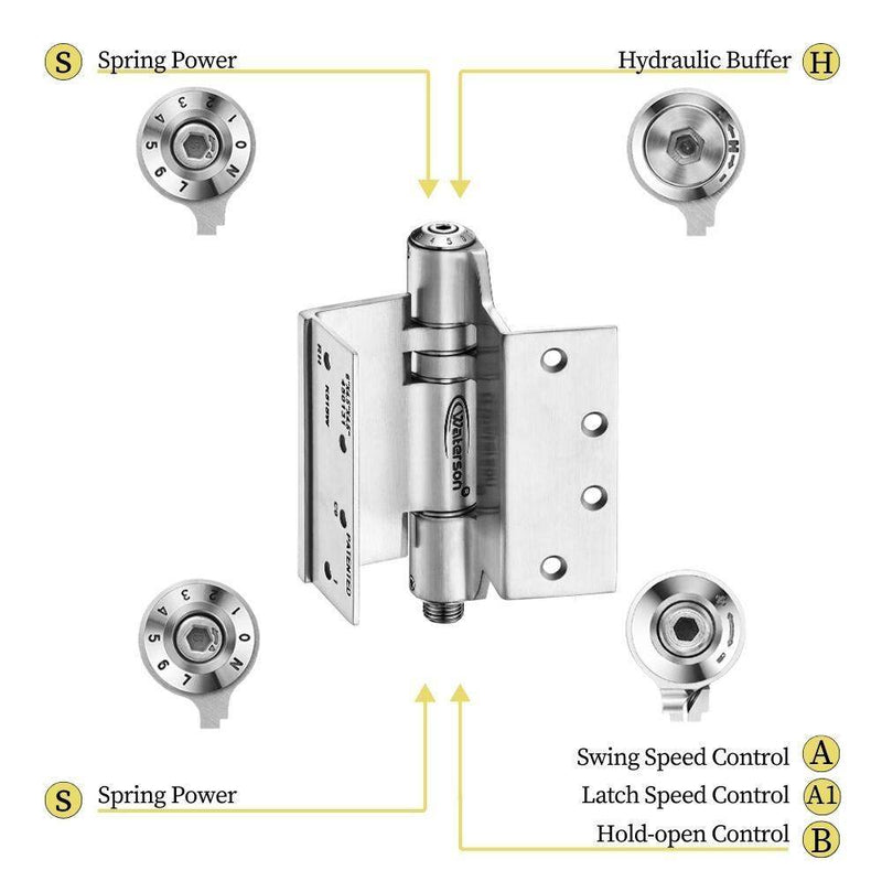 K51L-SWRH-450-A3 | Mechanical Adjustable Swing Clear Hinge | 4.5” x 4.5” | Fire-rated Stainless Steel | 3 Pack - Waterson Multi-function Closer Hinge