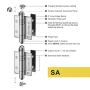 Waterson door hinge spring self-closing swing speed control satin antique detail