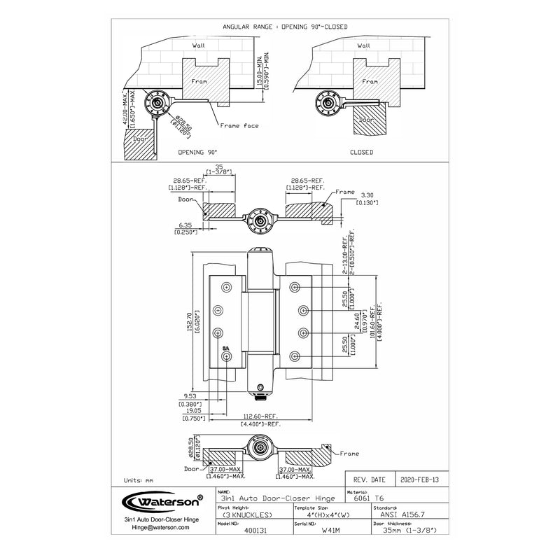 Residential Half Door Aluminum Mortise Hinge