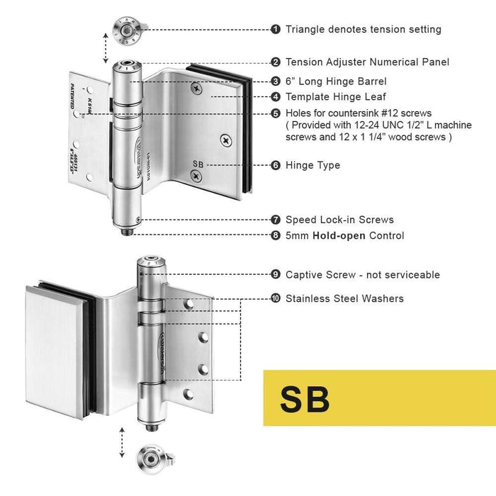Hydraulic Glass Door Hinges - Glass to Frame | SST304 | K51GM-D4 | 4 Pack