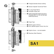 Waterson door hinge spring self-closing latch speed control satin antique detail