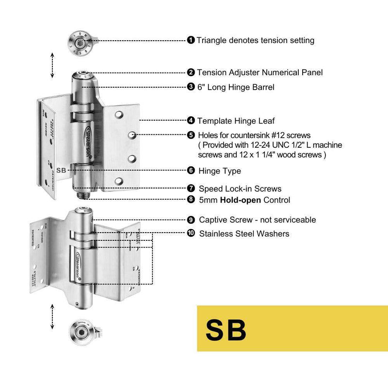 K51L-SWRH-450-C4 | Heavy Duty Mechanical Swing Clear Hinge with Hold Open | 4.5” x 4.5” | 8ft | 304 Stainless Steel | 4 Pack - Waterson Multi-function Closer Hinge