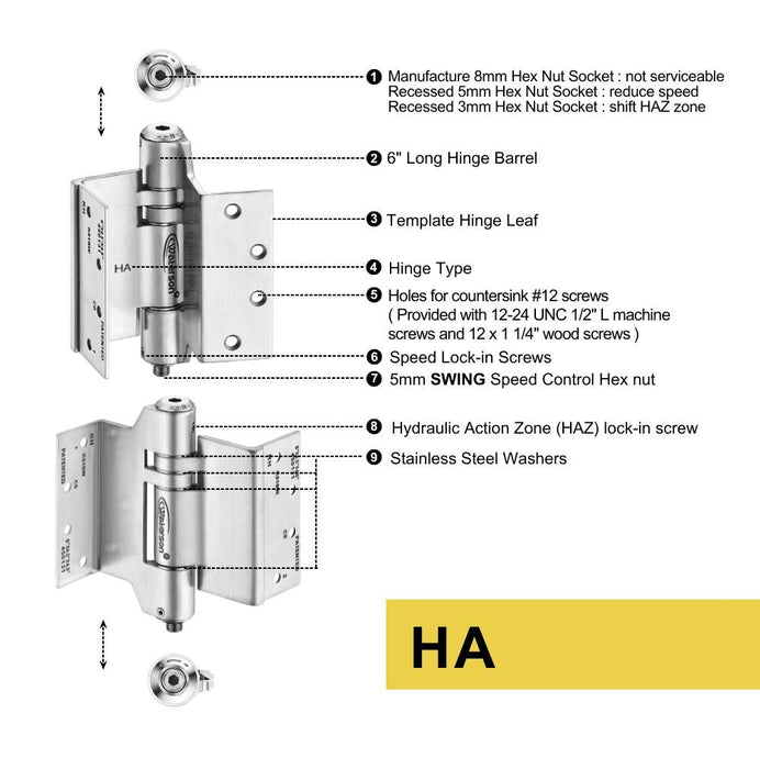 K51L-SWRH-450-D3 | Heavy Duty Hydraulic Hybrid Swing Clear Hinge with Hold Open | 4.5” x 4.5” | 304 Stainless Steel | 3 Pack - Waterson Multi-function Closer Hinge