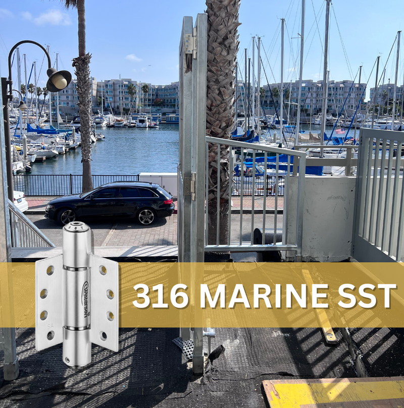 3pcs 316 Stainless Steel Exterior Door Hinges | Self Closing | 4x4 | 7ft | 260 lbs | 1 3/8" - 1 3/4" Thick | SS316 | K51M-400-A3-316