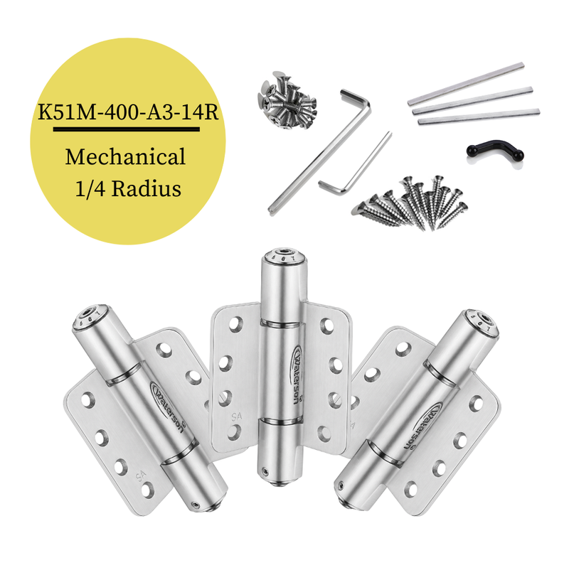 3pcs 1/4 Radius Door Hinge Self Closing | Hold Open | 4x4 | 7ft | 260 lbs | 1 ⅜ or 1 ¾” Thick | SS304 | K51M-400-C3-14R