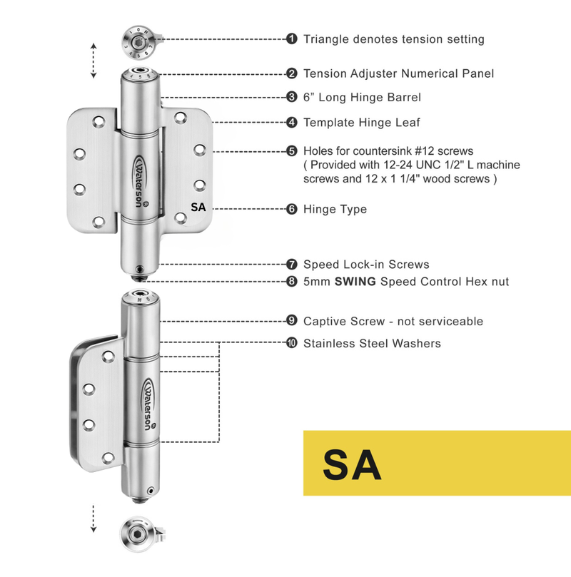 3pcs 4 inch door hinge 5/8 radius | Mechanical | Hold Open | 4x4 | 7ft | 260 lbs | 1 3/8” - 1 3/4” Thick | SS304 | K51M-400-C3-58R