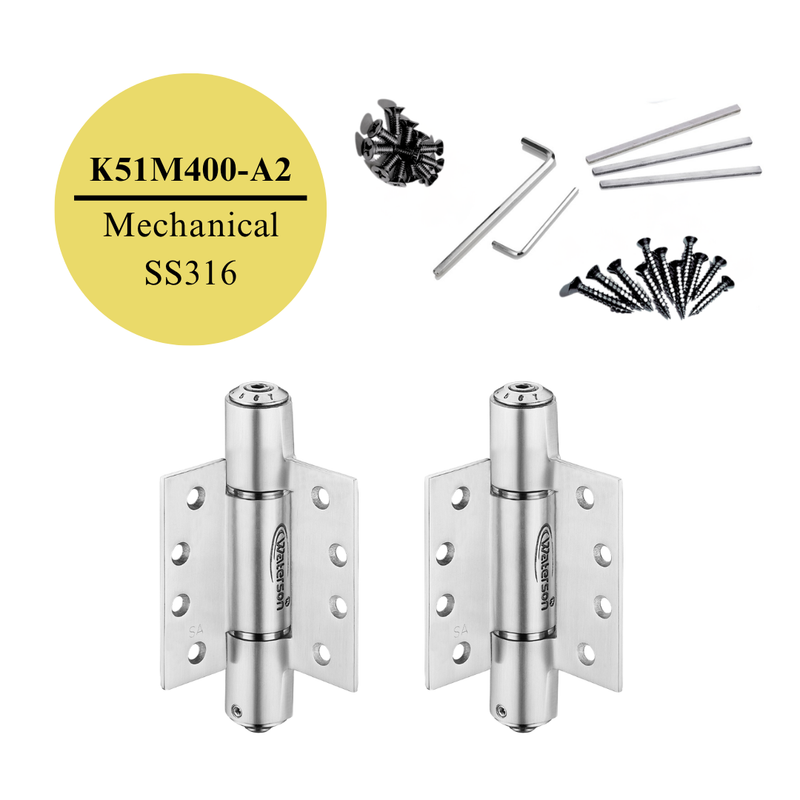 2pcs 316 Stainless Steel Door Hinges | Self Closing | 4x4 | 6ft | 150 lbs | 1 3/8" - 1 3/4" Thick | SS316 | K51M-400-A2-316