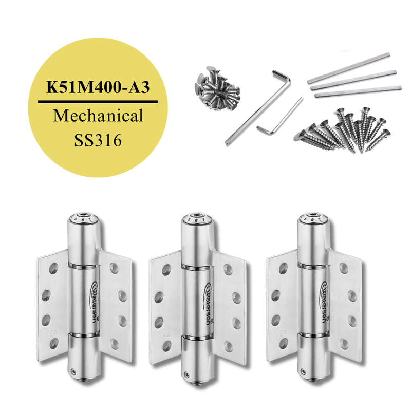 3pcs 316 Stainless Steel Exterior Door Hinges | Self Closing | 4x4 | 7ft | 260 lbs | 1 3/8" - 1 3/4" Thick | SS316 | K51M-400-A3-316