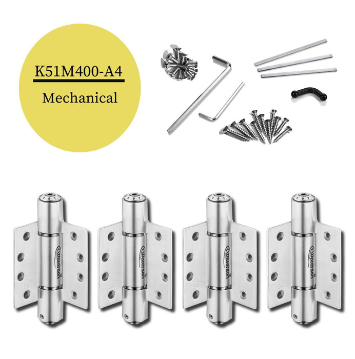 K51M-400-A4 | Mechanical Adjustable Self Closing Hinge | 4” x 4” | 8ft | Heavy Duty Stainless Steel | 4 Pack - Waterson Multi-function Closer Hinge