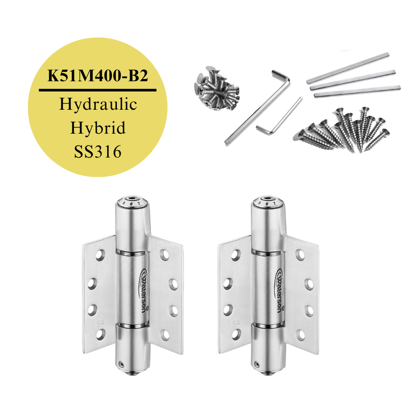 2pcs 316 Stainless Steel Door Hinges | Soft Closing | 4x4 | 6ft | 150 lbs | 1 3/8" - 1 3/4" Thick | SS316 | K51M-400-B2-316