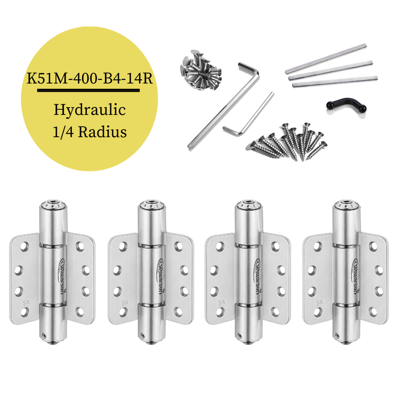 4pcs 1/4 Inch Radius Hinge Soft Closing | Fire Rated | 4x4 | 8ft | 330 lbs | 1 ⅜ or 1 ¾” Thick | SS304 | K51M-400-B4-14R