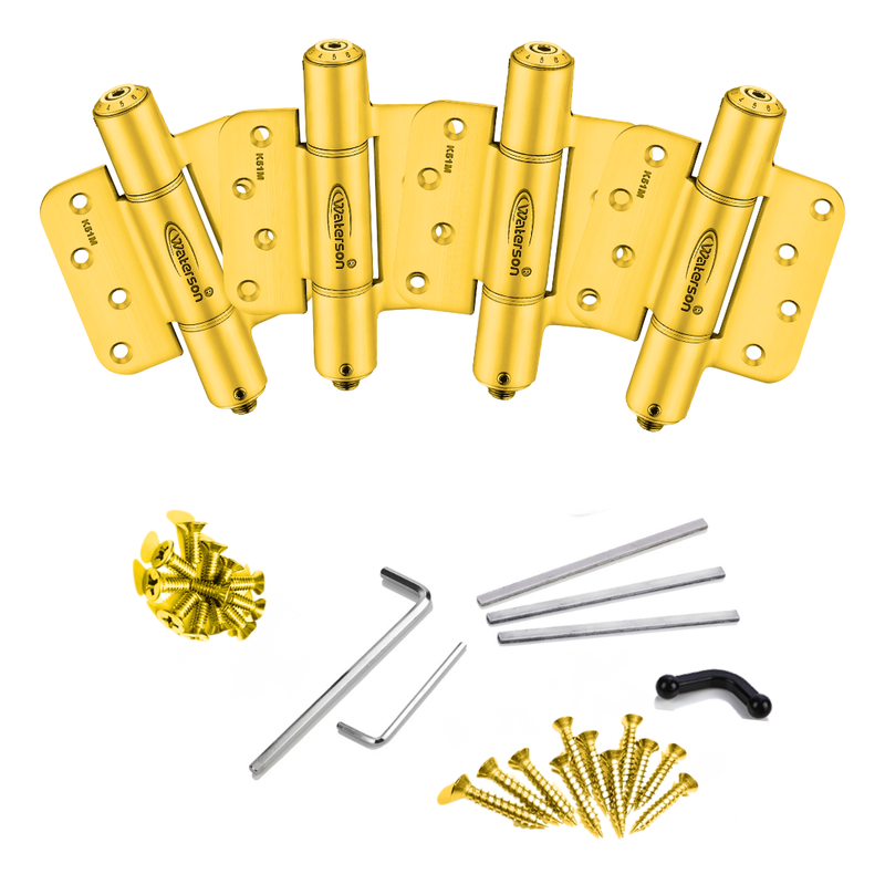 Waterson residential self closing hold open door hinge 5/8 radius satin brass zigzag