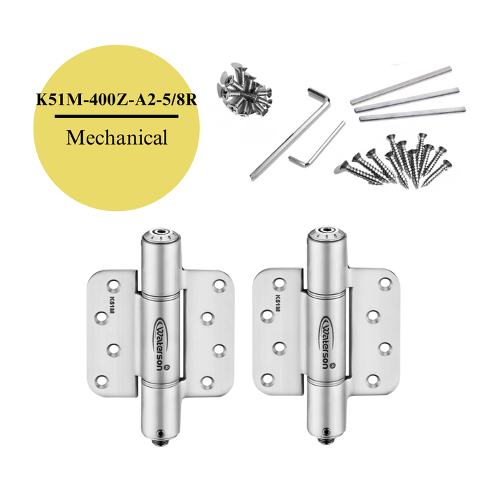 2pcs 5/8 Radius Hinges | Mechanical | Fire Rated | 4x4 | 6ft | 150 lbs | 1 3/8” - 1 3/4” Thick | SS304 | Zigzag | K51M-400Z-A2-58R