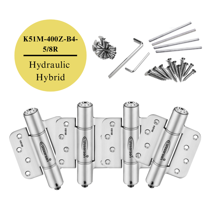 4pcs Hydraulic 5/8 Radius Interior Door Hinges | Fire Rated | 4x4 | 8ft | 330 lbs | 1 3/8” - 1 3/4” Thick | SS304 | Zigzag | K51M-400Z-B4-58R