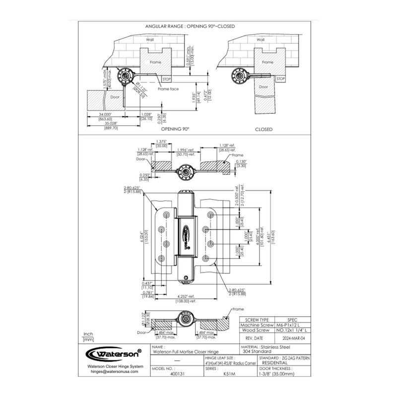 5/8 radius hinge bronze installation