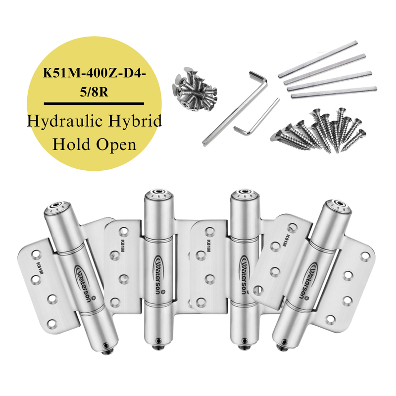 4pcs Hydraulic 5/8 Radius Hinges Soft Closing | Hold Open | 4x4 | 8ft | 260 lbs | 1 3/8” - 1 3/4” Thick| SS304 | Zigzag | K51M-400Z-D4-58R