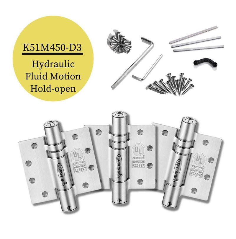 3pcs Heavy Duty Door Closer With Hold Open | Self Closing | Soft Closing | 4.5x4.5 | 5x5 | 7ft | 260 lbs | 1 ¾” Thick | SS304 | K51M-450/500D-C3/D3