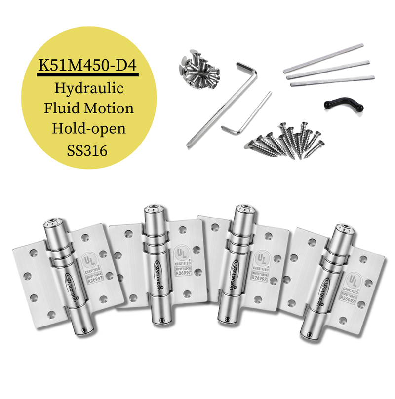 4pcs Heavy Duty Marine Door Hinges | Soft Closing Hold Open | 4.5x4.5 | 8ft | 260 lbs | 1 3/4" Thick | SS316 | K51M-450-D4-316