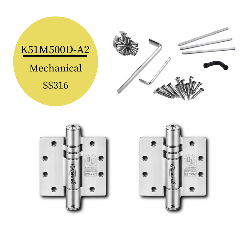 2pcs Stainless Marine Hinges | Self Closing | 5x5 | 6ft | 150 lbs | 1 3/4" - 2 1/4" Thick | SS316 | K51M-500D-A2-316