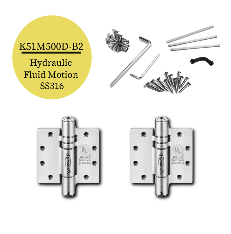 2pcs Stainless Marine Hinges | Soft Closing | 5x5 | 6ft | 150 lbs | 1 3/4" - 2 1/4" Thick | SS316 | K51M-500D-B2-316