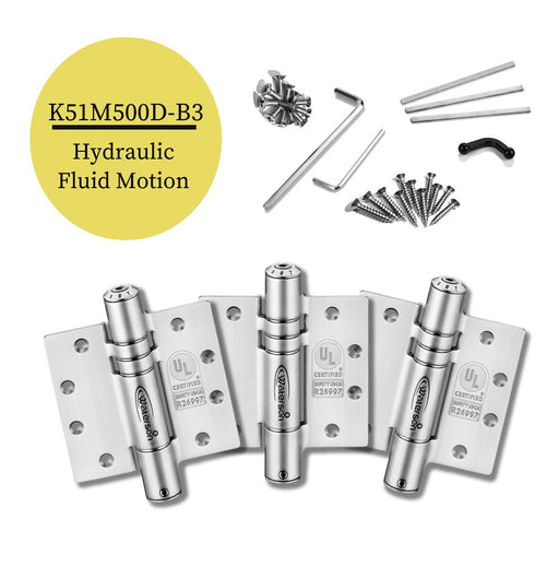K51M-500D-B3 | Hydraulic Hybrid Self Closing Hinge | 5” x 5” | Fire-rated Stainless Steel | 3 Pack - Waterson Multi-function Closer Hinge