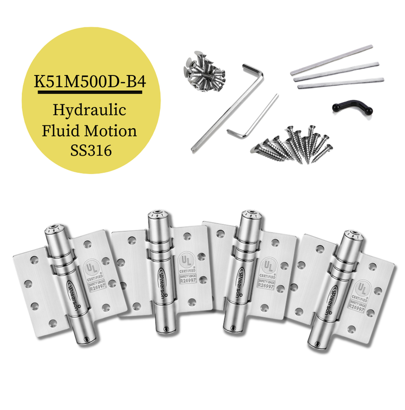 4pcs Marine Door Hinges Heavy Duty | Soft Closing | 4x4 | 8ft | 330 lbs | 1 3/4" - 2 1/4" Thick | SS316 | K51M-500D-B4-316