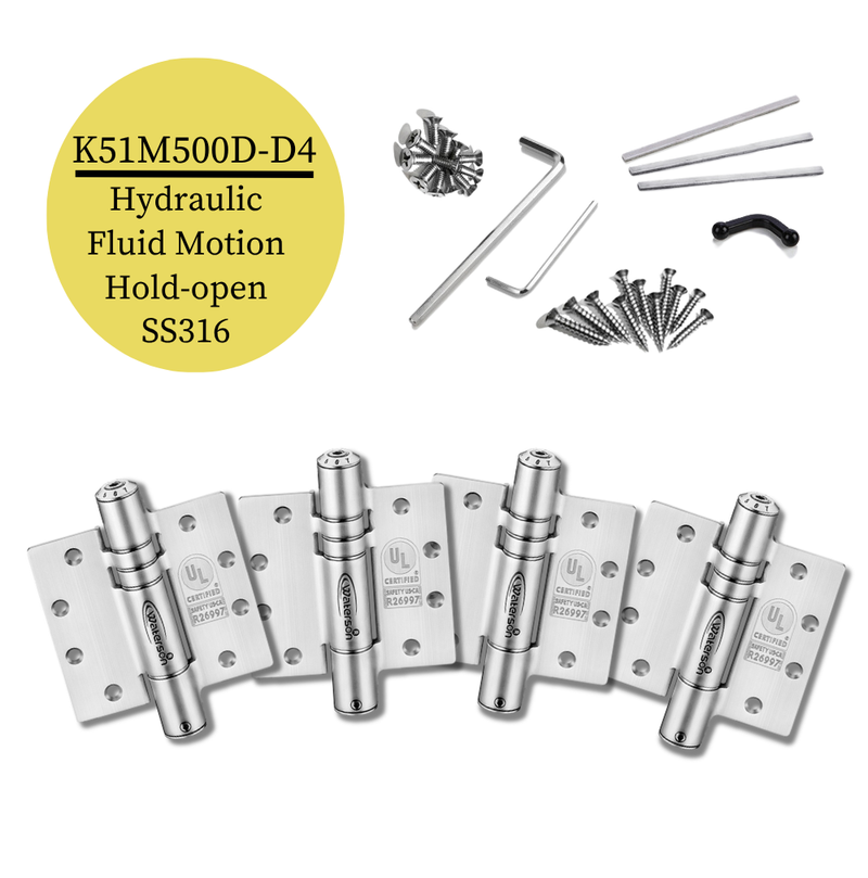 4pcs Marine Door Hinges Heavy Duty | Soft Closing Hold Open | 5x5 | 8ft | 260 lbs | 1 3/4" - 2 1/4" Thick | SS316 | K51M-500D-D4-316