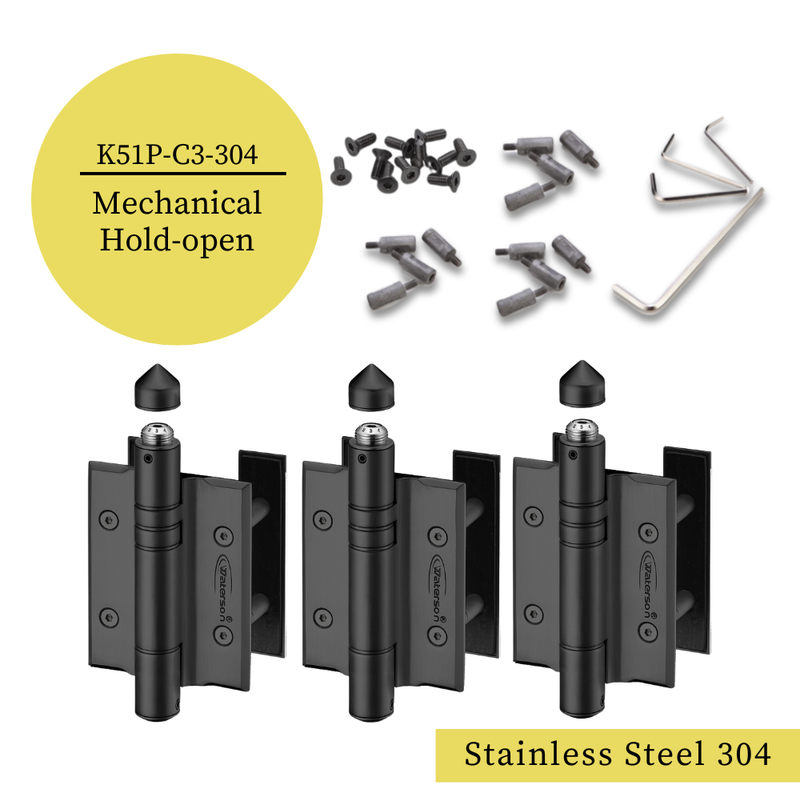 3pcs Hinges for Wood Fence Gates | Self Closing | Soft Closing | Weldable | 5x4 | 7ft | 260 lbs | 1-4” Thick | SS304 | K51P-A3/B3/C3/D3