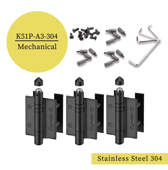 3pcs Heavy Duty Outdoor Gate Closer | Self Closing | Soft Closing | 5x4 | 7ft | 260 lbs | 1-4” Thick | SS304 | K51P-A3/B3