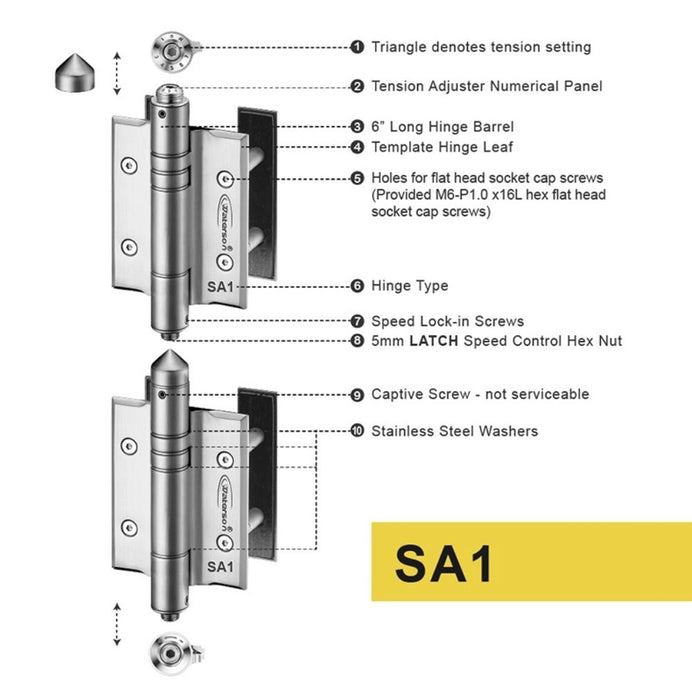 K51P-B3 | Hydraulic Hybrid Gate Closer Hinges |Stainless Steel 304 - Full Surface | 3 Pack - Waterson Multi-function Closer Hinge