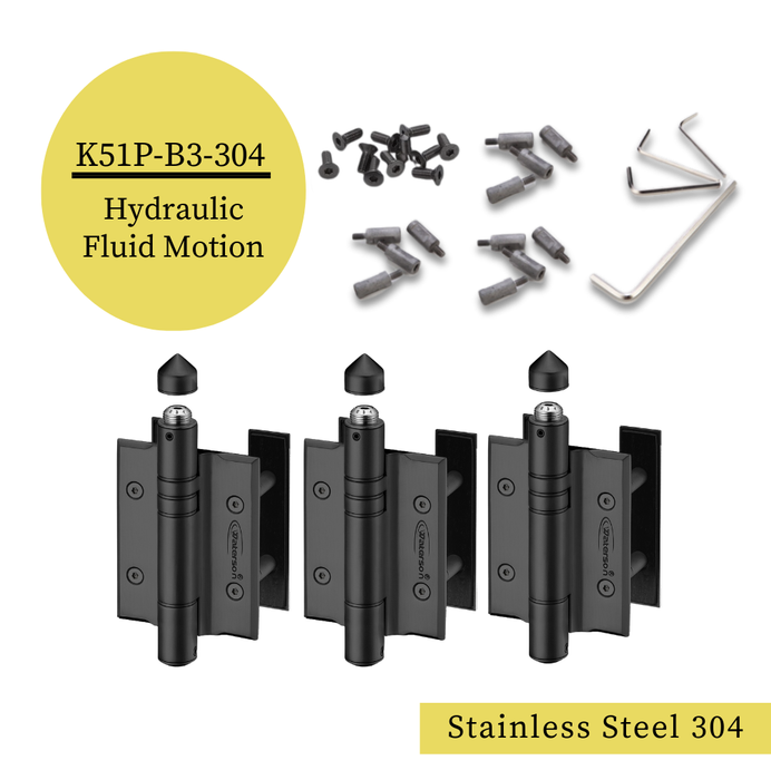 3pcs Heavy Duty Outdoor Gate Closer | Self Closing | Soft Closing | 5x4 | 7ft | 260 lbs | 1-4” Thick | SS304 | K51P-A3/B3