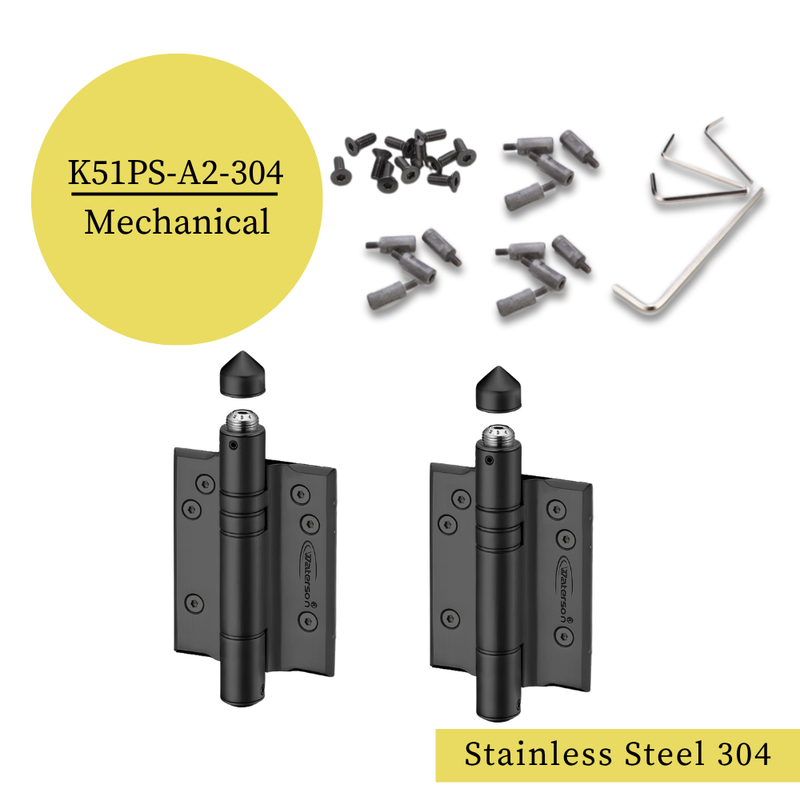 2pcs Stainless Steel Full Surface Gate Hinges | No Back Plate | Mechanical Self Closing | Weldable | 6ft | 150 lbs | 1" to 4" Thick | SS304 | K51PS-A2