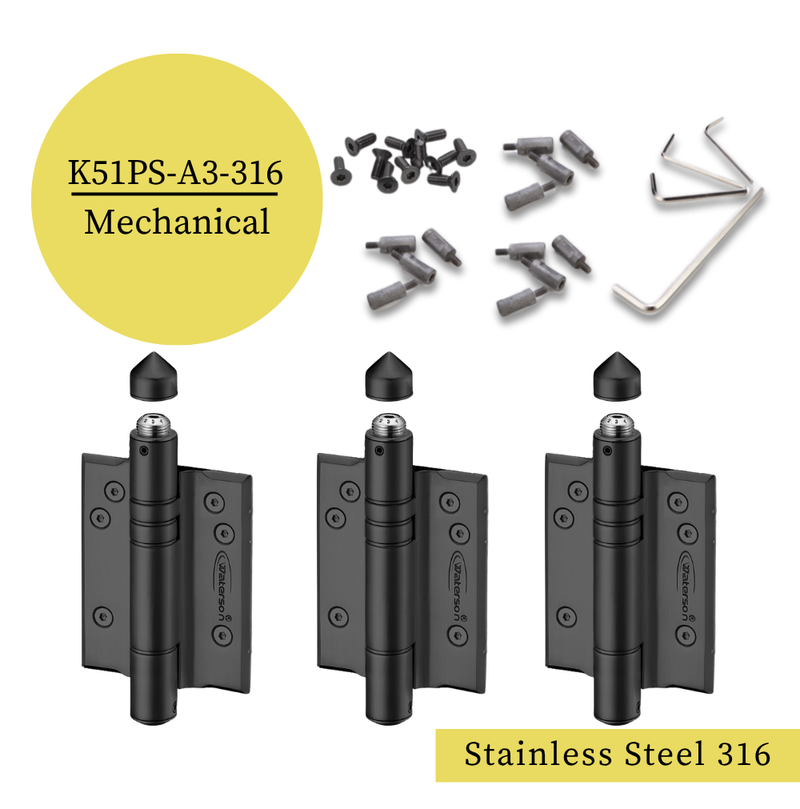 3pcs Heavy Duty Marine Full Surface Gate Hinges | Mechanical Self Closing | Weldable | 7ft | 260 lbs | 1" to 4" Thick | SS316 | K51PS-A3-316