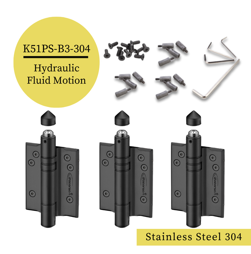 3pcs Full Surface Gate Hinges Stainless Steel | Hydraulic Soft Closing | Weldable | 7ft | 260 lbs | 1" to 4" Thick | SS304 | K51PS-B3