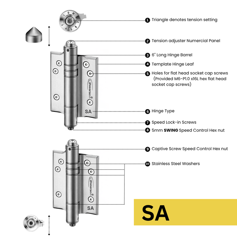 3pcs Heavy Duty Marine Full Surface Gate Hinges | Mechanical Self Closing | Weldable | 7ft | 260 lbs | 1" to 4" Thick | SS316 | K51PS-A3-316