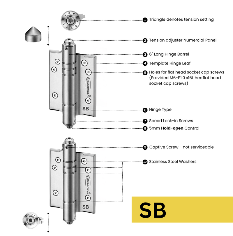 3pcs Full Surface Heavy Duty Gate Hinges | Mechanical Self Closing | Hold Open | Weldable | 7ft | 260 lbs | 1" to 4" Thick | SS304 | K51PS-C3