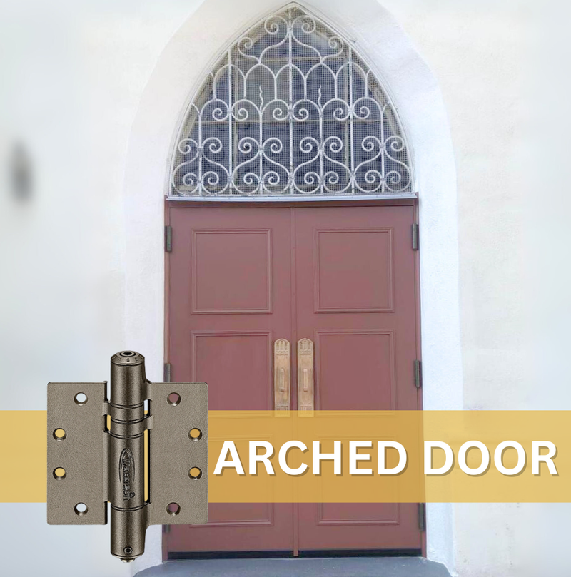 Waterson self closing arched door hinge application