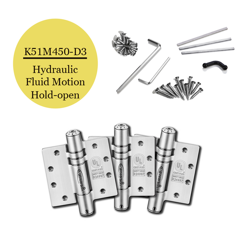 Hydraulic fluid motion hold-open door hinges