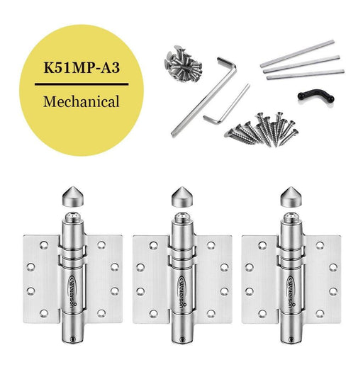 K51MP-A3 | Adjustable Heavy Duty Gate Hinges Mechanical Self-Closing | Stainless Steel - Butt Hinge Type | 3 Pack - Waterson Multi-function Closer Hinge
