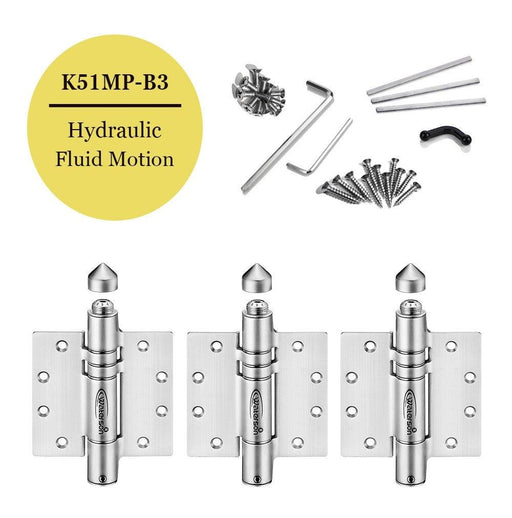 K51MP-B3 | Adjustable Hydraulic Hybrid Gate Closer Hinges | Stainless Steel - Butt Hinge Type | 3 Pack - Waterson Multi-function Closer Hinge