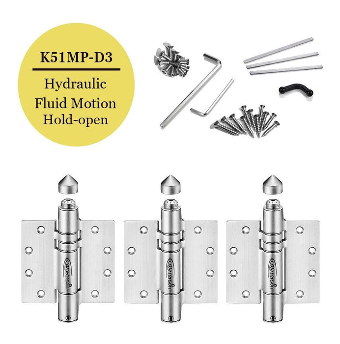 K51MP-D3 | Adjustable Hydraulic Hybrid Gate Closer Hinges | Stainless Steel - Butt Hinge Type | 3 Pack