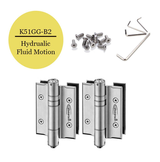 K51GG-B2 | Hydraulic Hybrid Glass Door Hinges |Stainless Steel - Glass to Glass | 2 Pack - Waterson Multi-function Closer Hinge