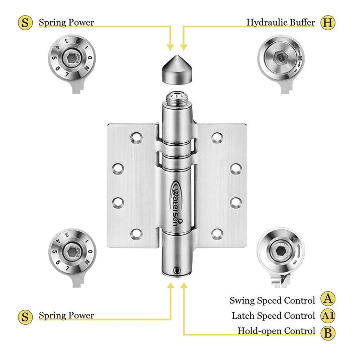 K51MP-A3 | Adjustable Heavy Duty Gate Hinges Mechanical Self-Closing | Stainless Steel - Butt Hinge Type | 3 Pack - Waterson Multi-function Closer Hinge