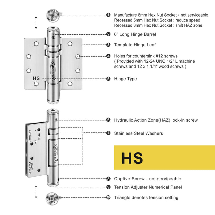 W41M-400-B2  | Hydraulic Hybrid Self Closing Hinge | 4" x 4" | Residential Half Door Aluminum Mortise hinge | 2 Pack