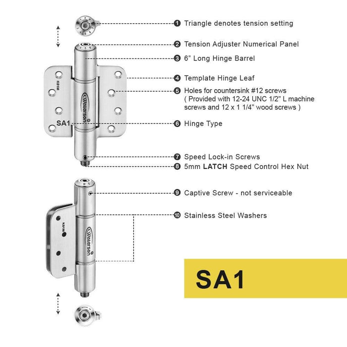 K51M-400-Residential-A2 | Mechanical Adjustable Self Closing Hinge | 4” x 4"| Garage Door Hinges | 2 Pack - Waterson Multi-function Closer Hinge